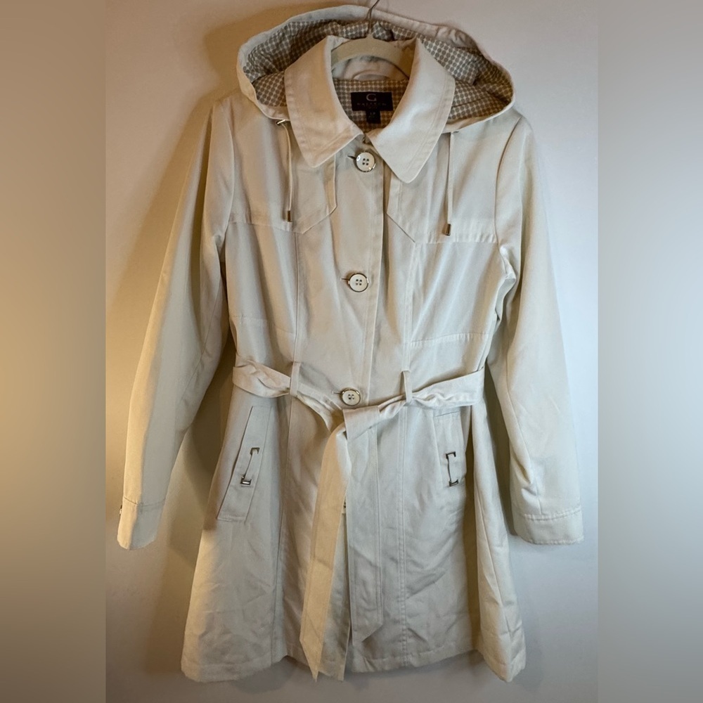 NEW Gallery New York STUNNING Women’s Cream Hooded Belted Trench Coat